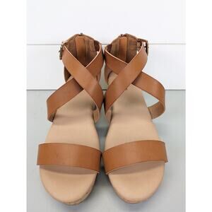 Torrid Double‎ Criss Cross Platform Sandals Size 8.5 W Tan Cork Chunky Gladiator